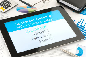 Customer satisfaction survey on a digital tablet